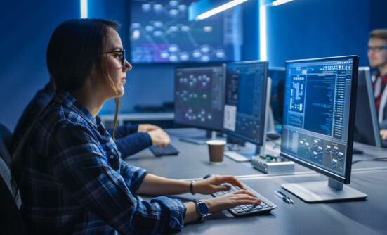 Woman looking at a computer screen