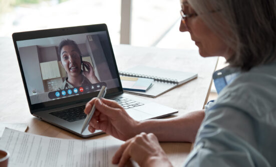 A video conference call taking place between two people